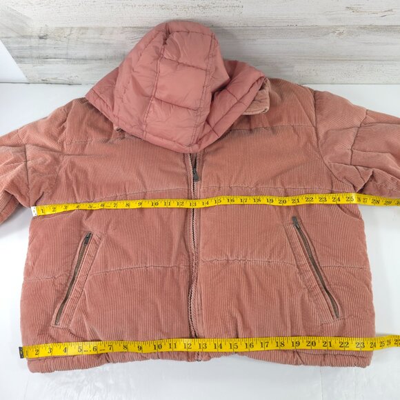 AMERICAN EAGLE PINK CORDUROY PUFFER JACKET WOMEN'S XL HOODED FULL ZIP POCKETS - Picture 14 of 16